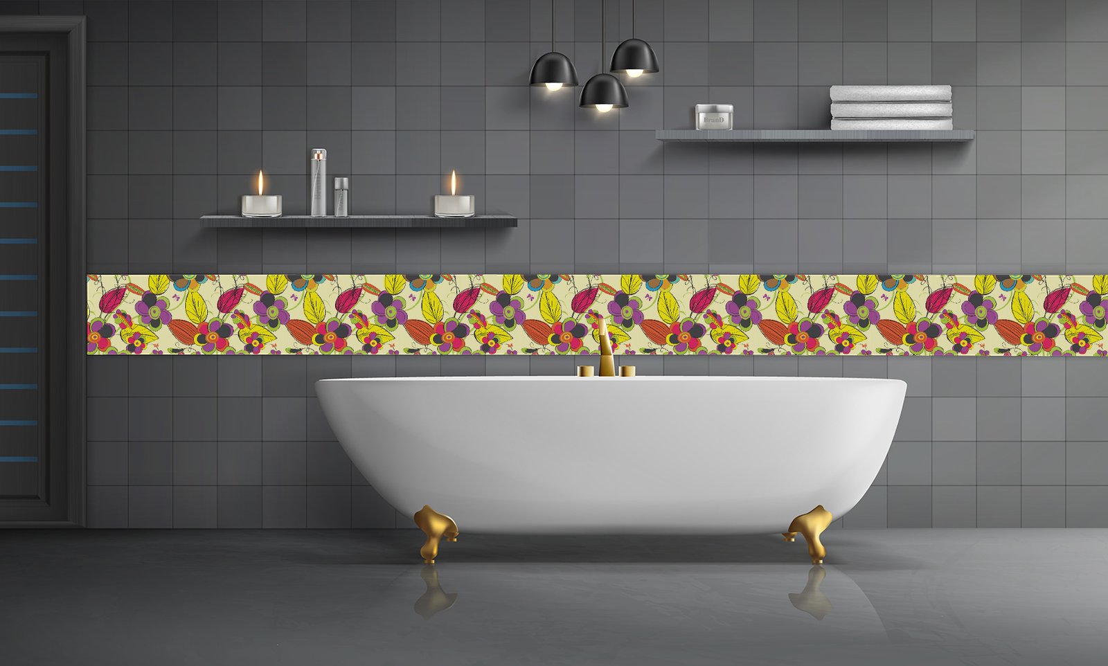 Floral seamless pattern Self Adhesive Tile Roll  decorative masterpiece for home decor