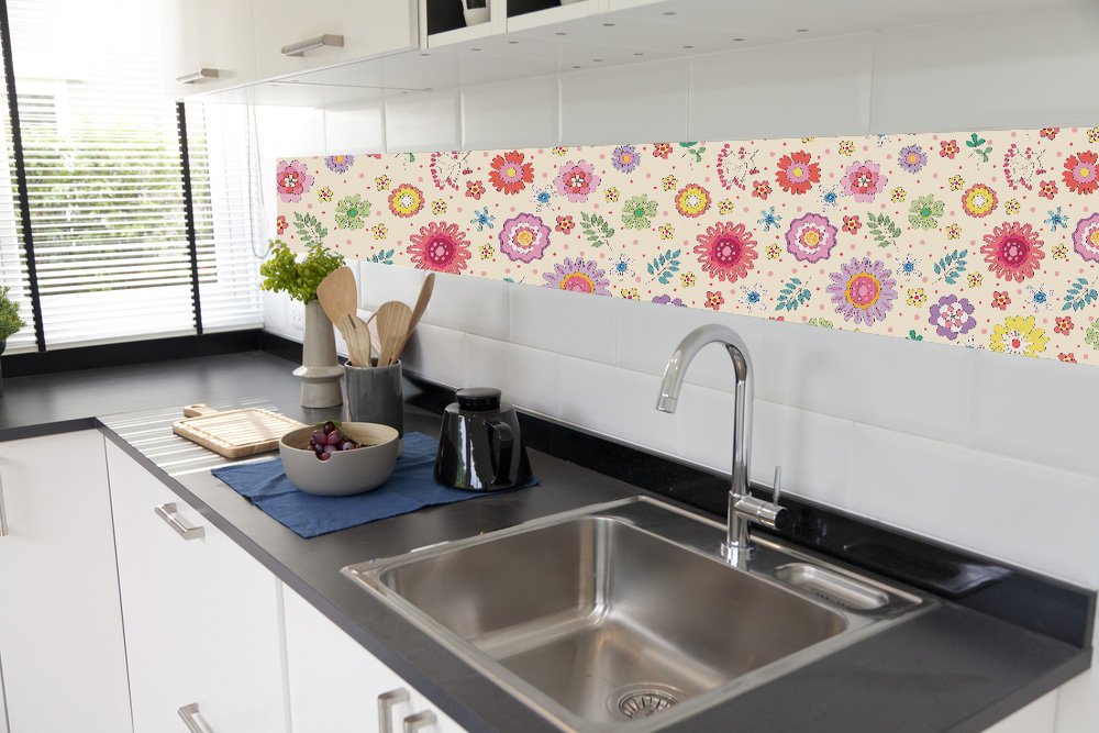 Bright colorful flat hand drawn Self Adhesive Tile Roll  decorative masterpiece for home decor