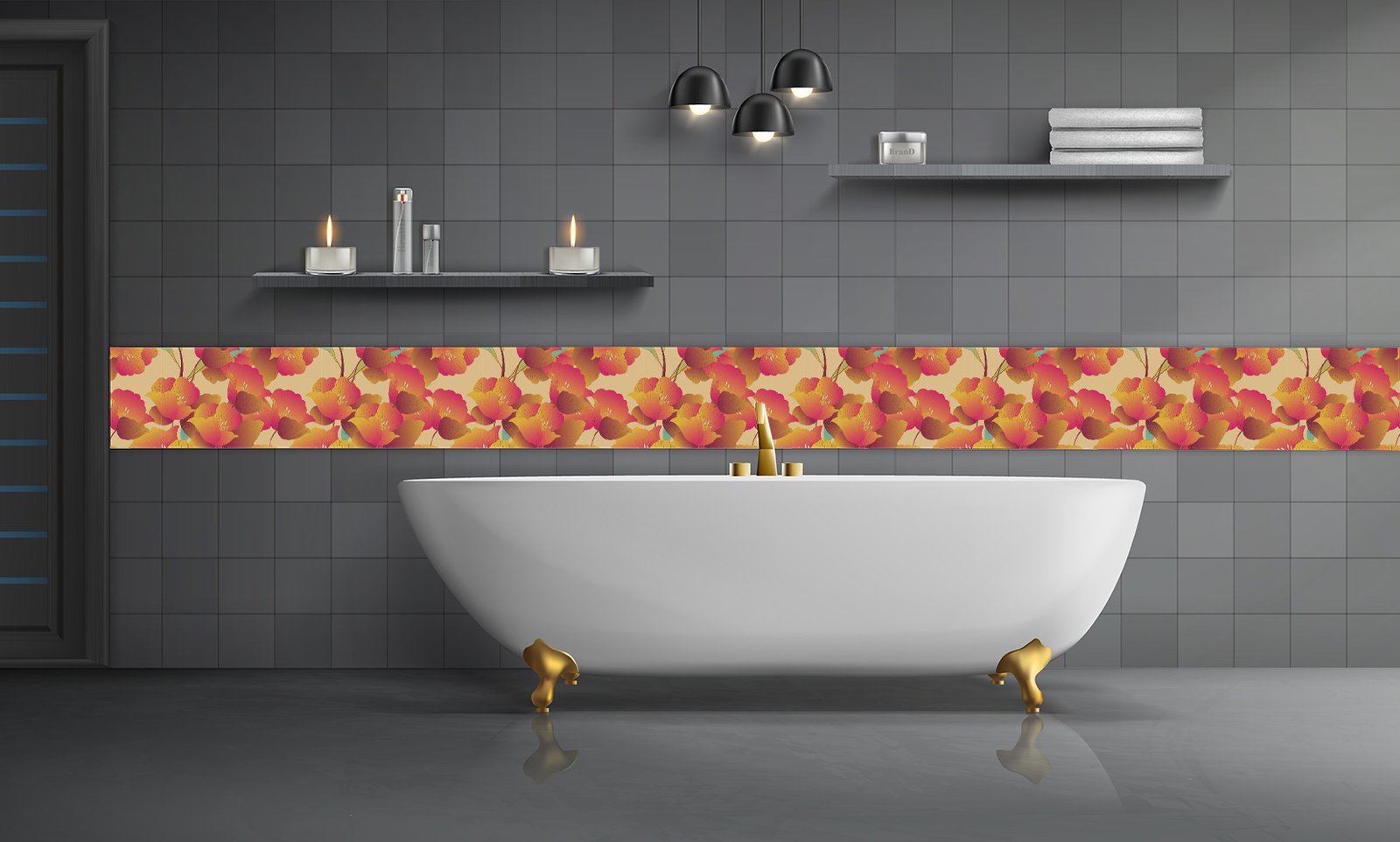 Modern botanical florals colorful Self Adhesive Tile Roll  decorative masterpiece for home decor