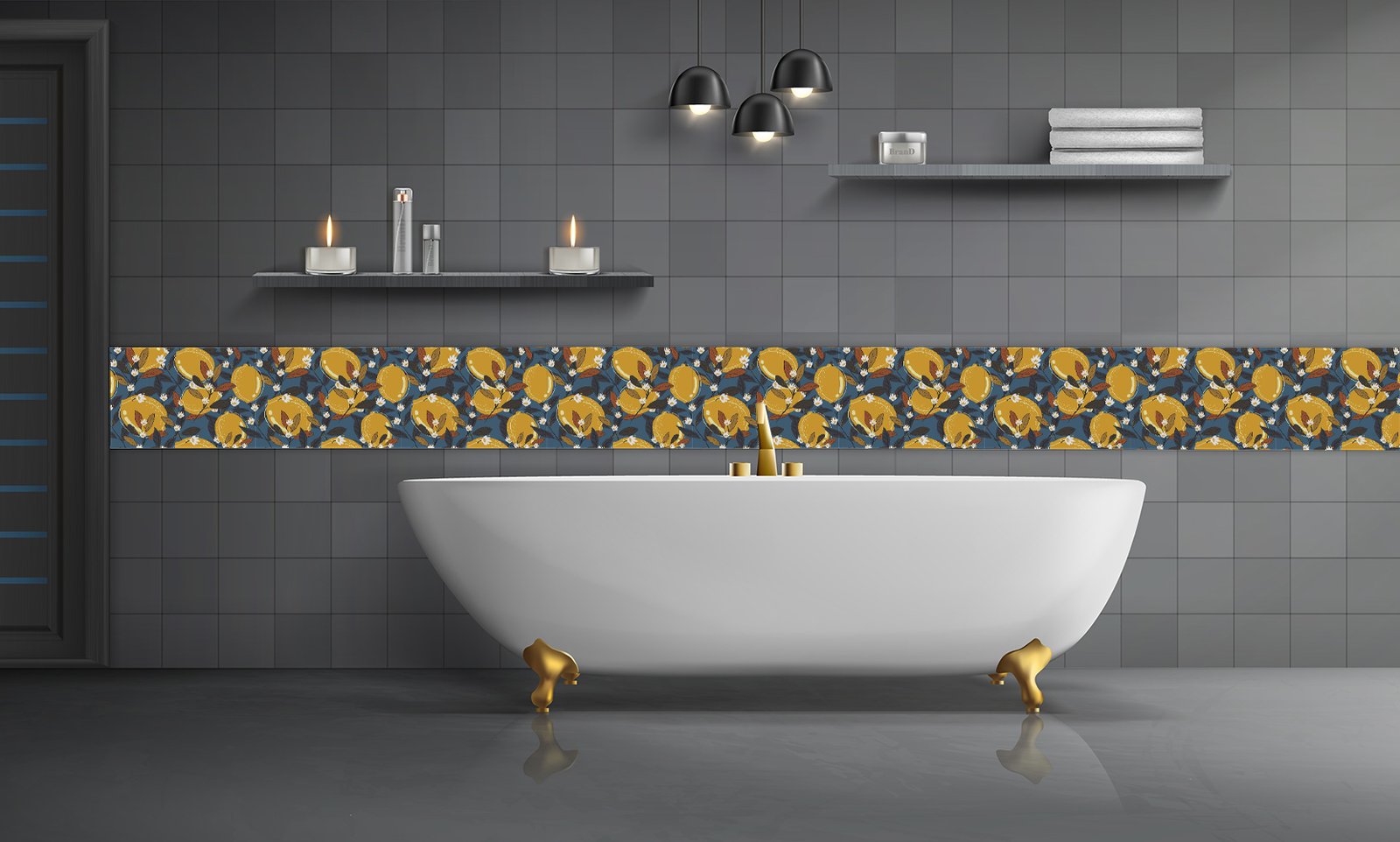 Lemons and Leaves Pattern Self Adhesive Tile Roll decorative masterpiece for home decor