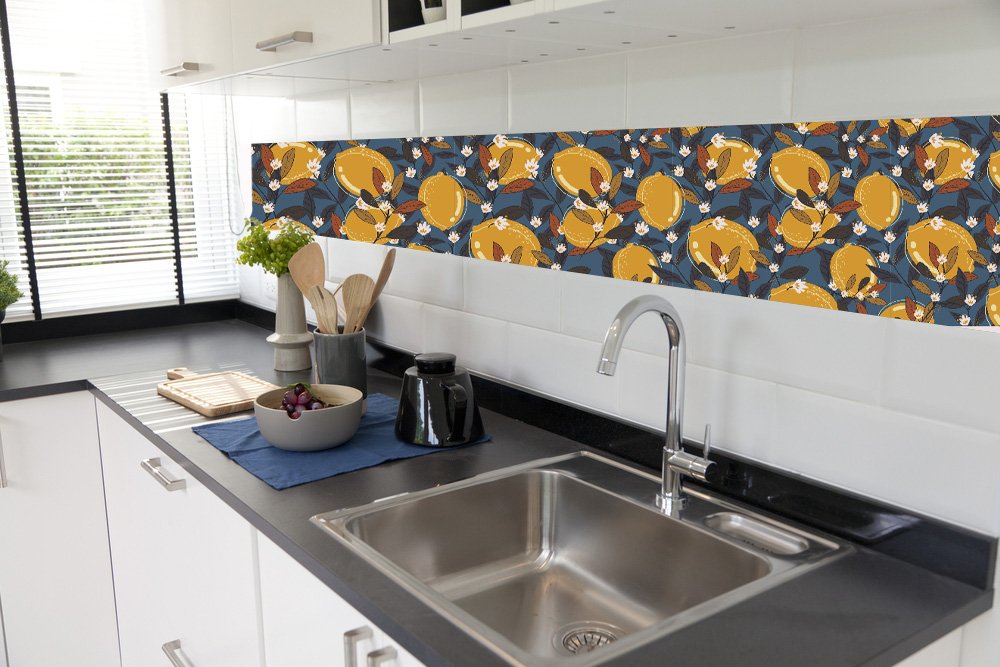 Lemons and Leaves Pattern Self Adhesive Tile Roll decorative masterpiece for home decor