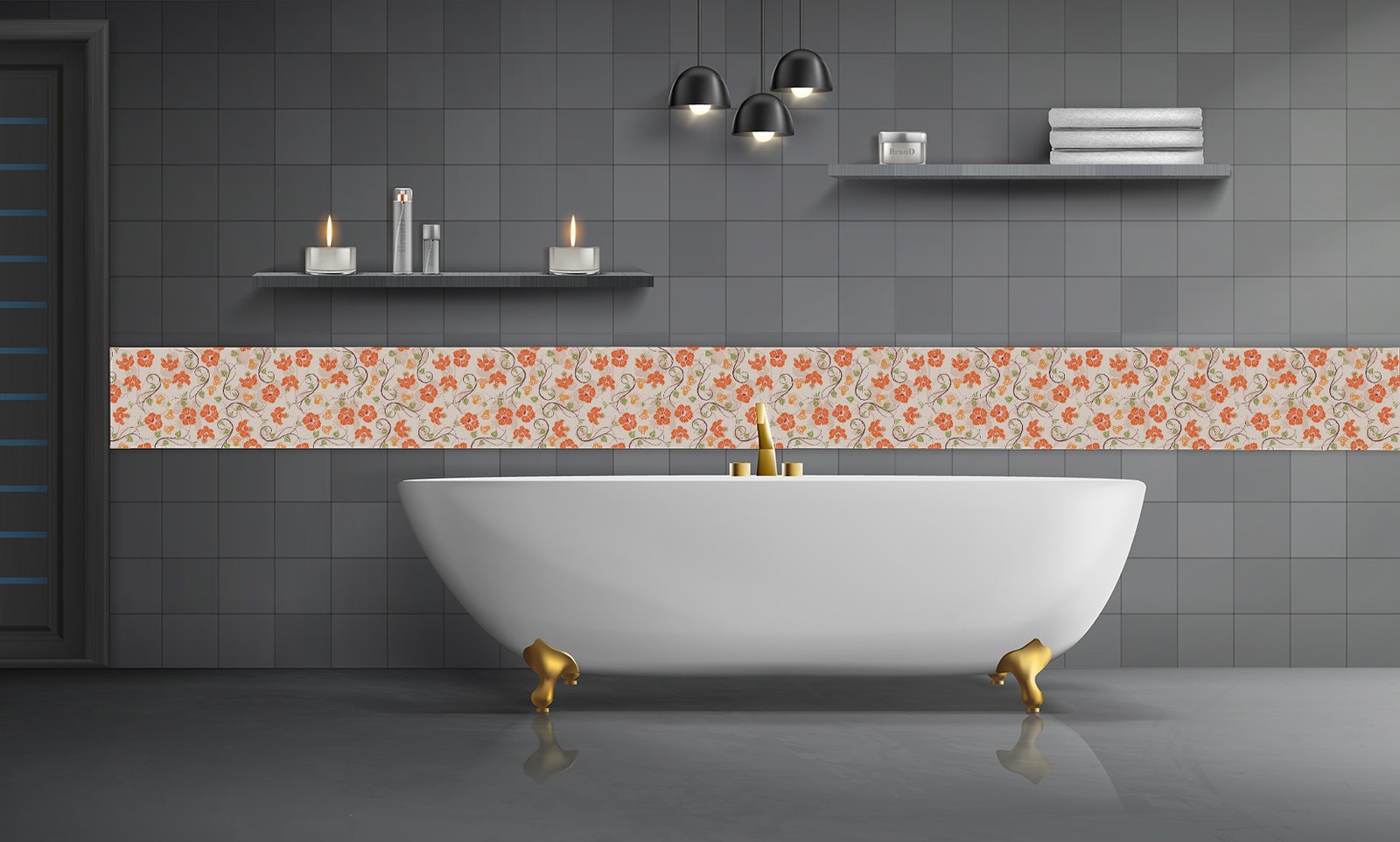 3D Orange Flower Pattern Self Adhesive Tile Roll  decorative masterpiece for home decor