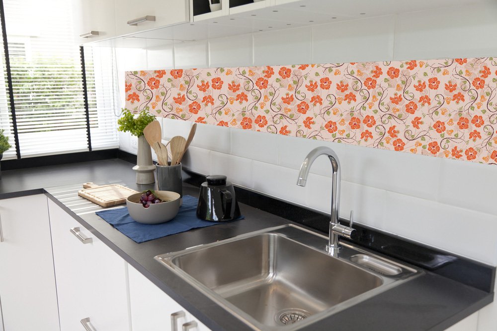 3D Orange Flower Pattern Self Adhesive Tile Roll  decorative masterpiece for home decor