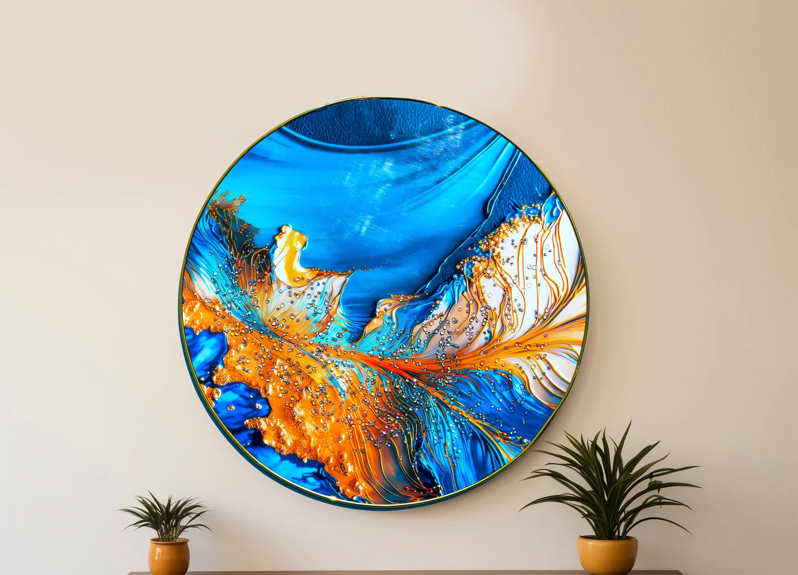 Crystal Art Painting Blue Surface Texture Crystal Painting with Frame  decorative masterpiece for home decor