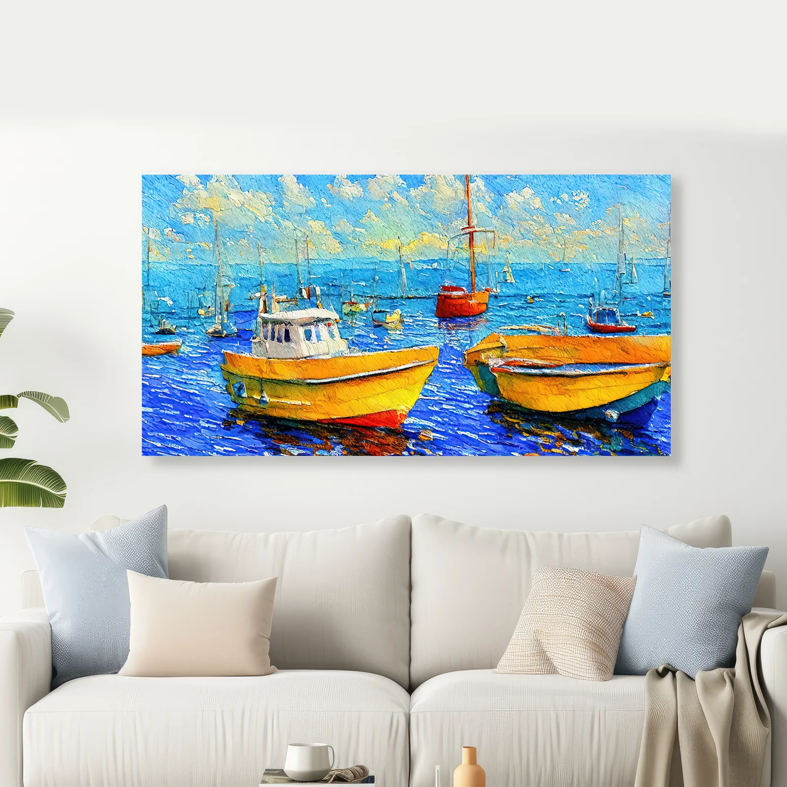 Boat In the Sea Premium Canvas Wall Painting decorative masterpiece for home decor