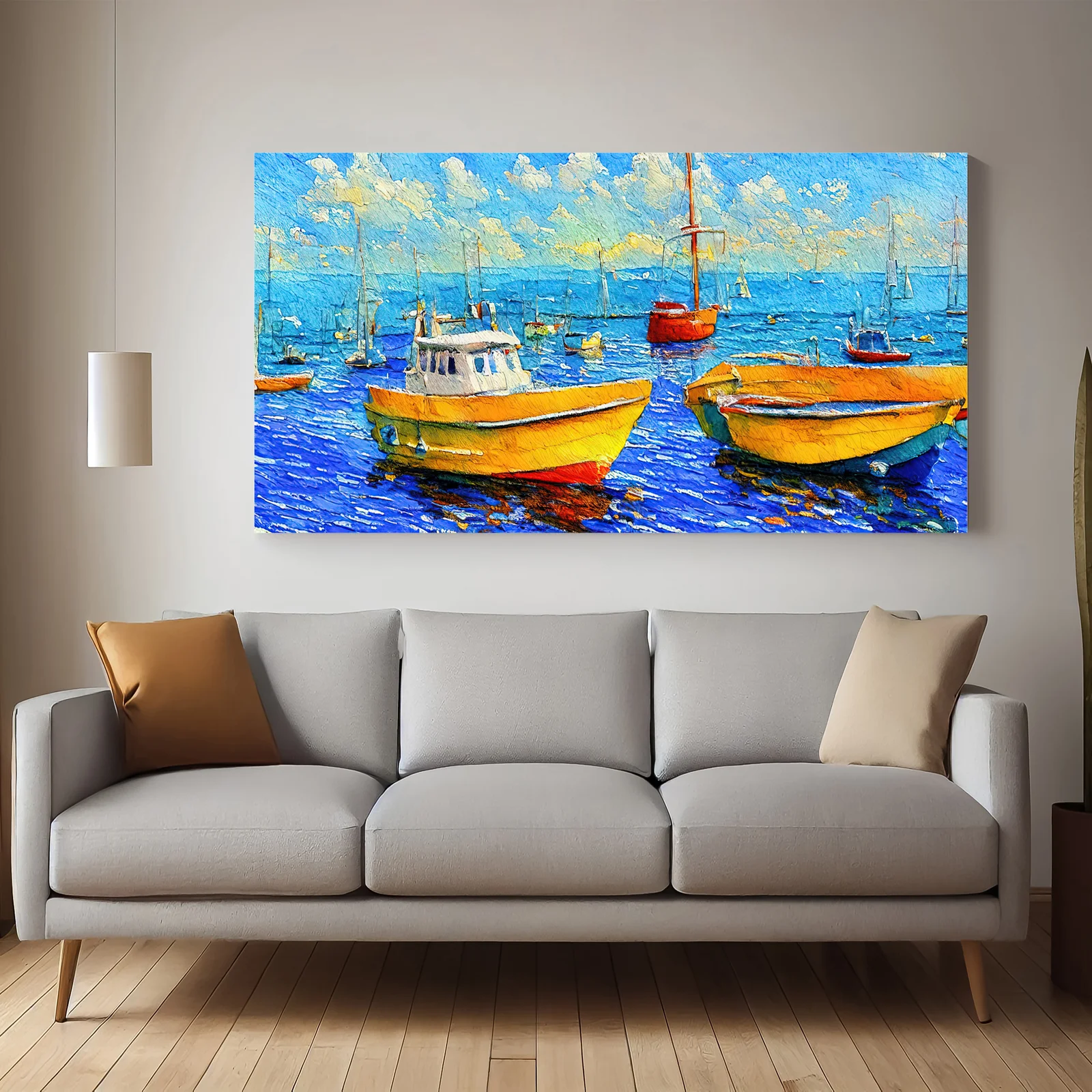 Boat In the Sea Premium Canvas Wall Painting decorative masterpiece for home decor