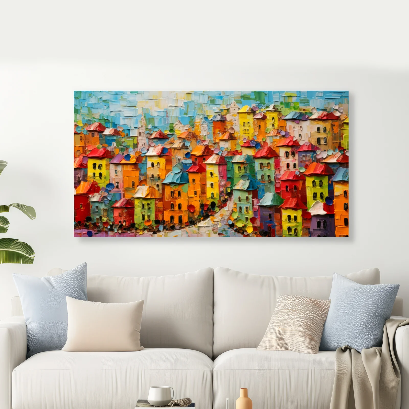 Colorful  Street & House Canvas Wall Painting decorative masterpiece for home decor