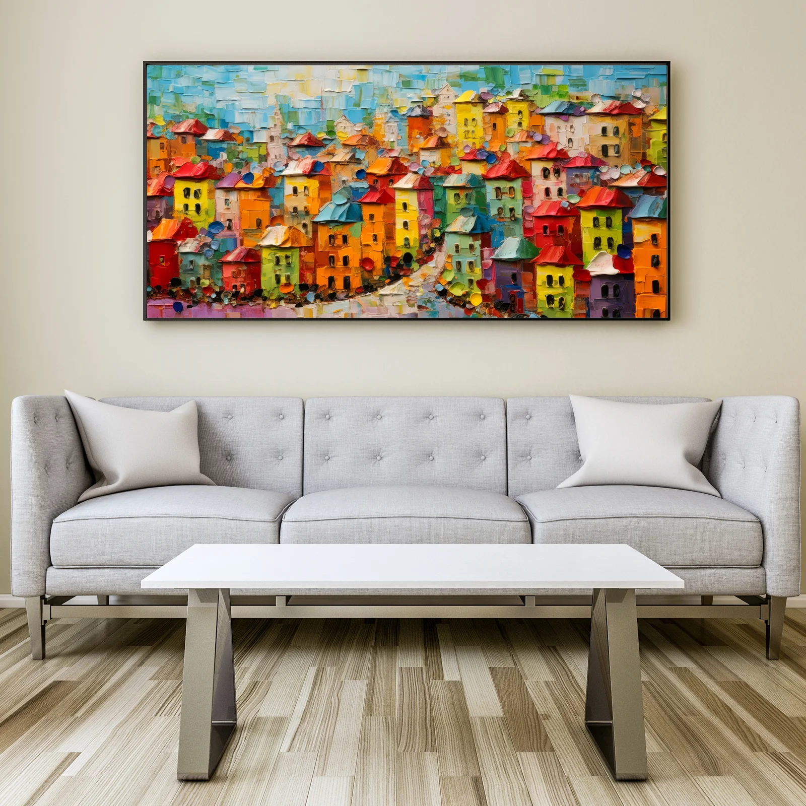 Colorful  Street & House Canvas Wall Painting decorative masterpiece for home decor