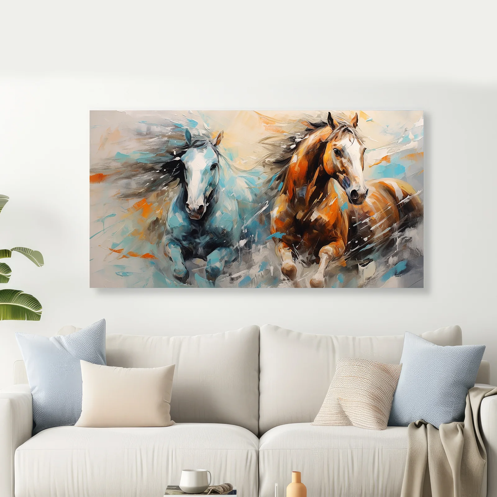 Colorful Horse Running Premium Canvas Wall Painting decorative masterpiece for home decor