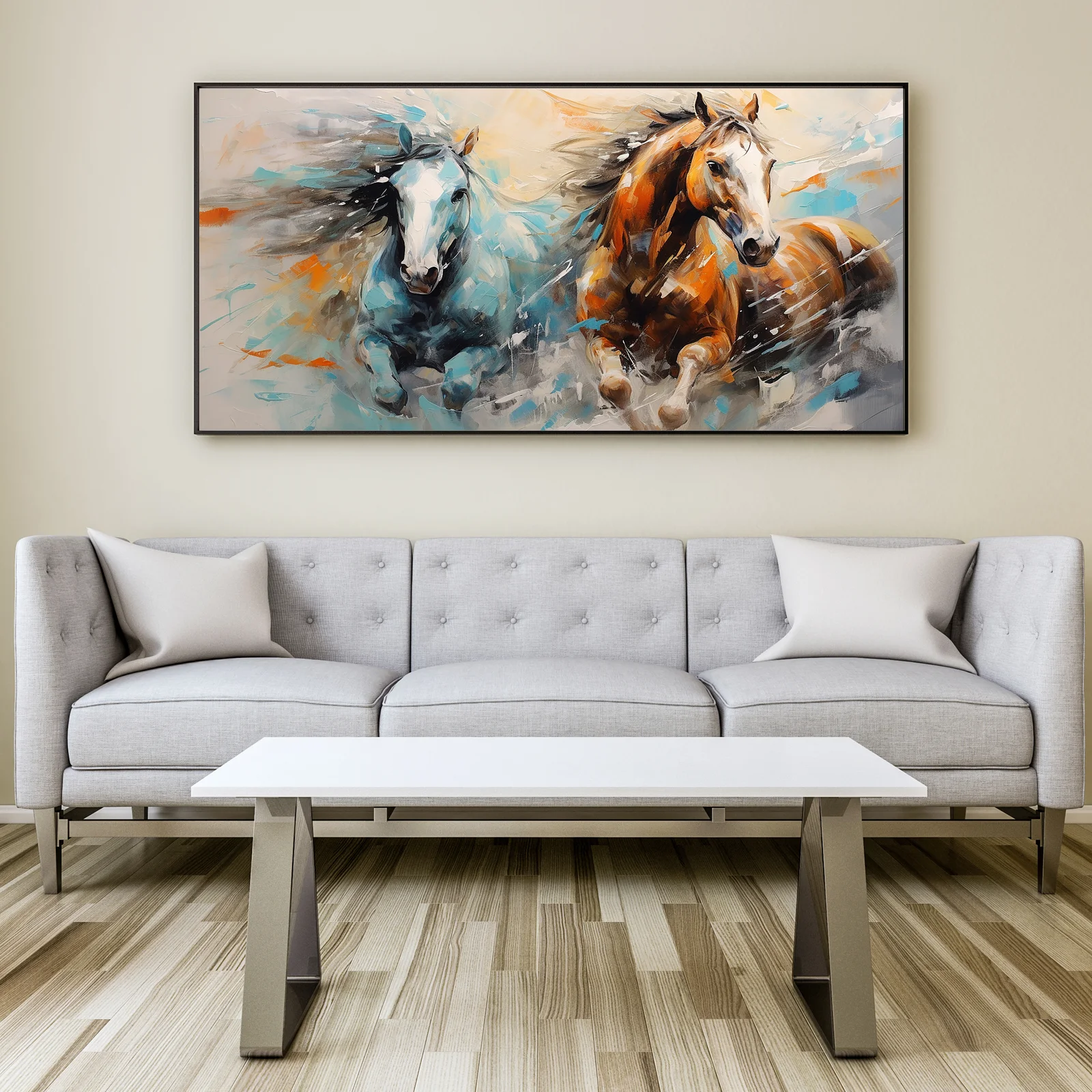 Colorful Horse Running Premium Canvas Wall Painting decorative masterpiece for home decor