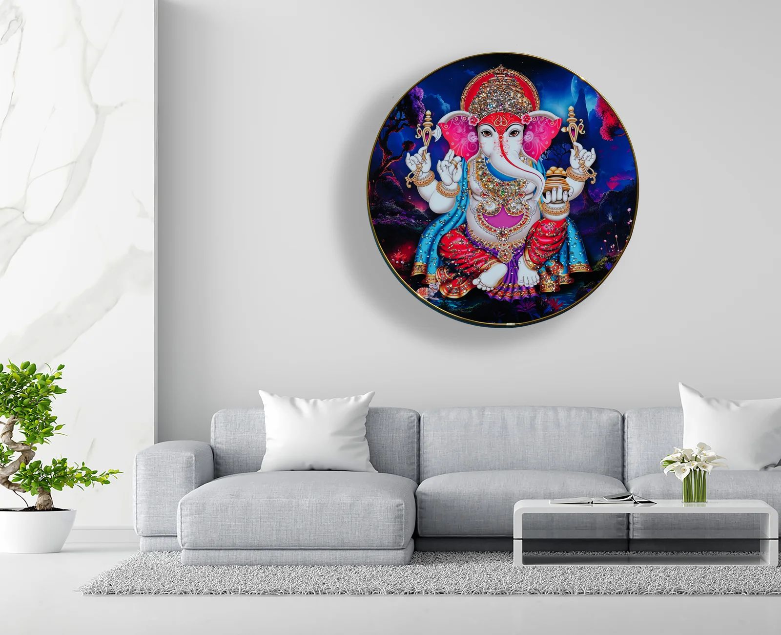 Crystal Art Painting God Ganesh Painting with Frame decorative masterpiece for home decor