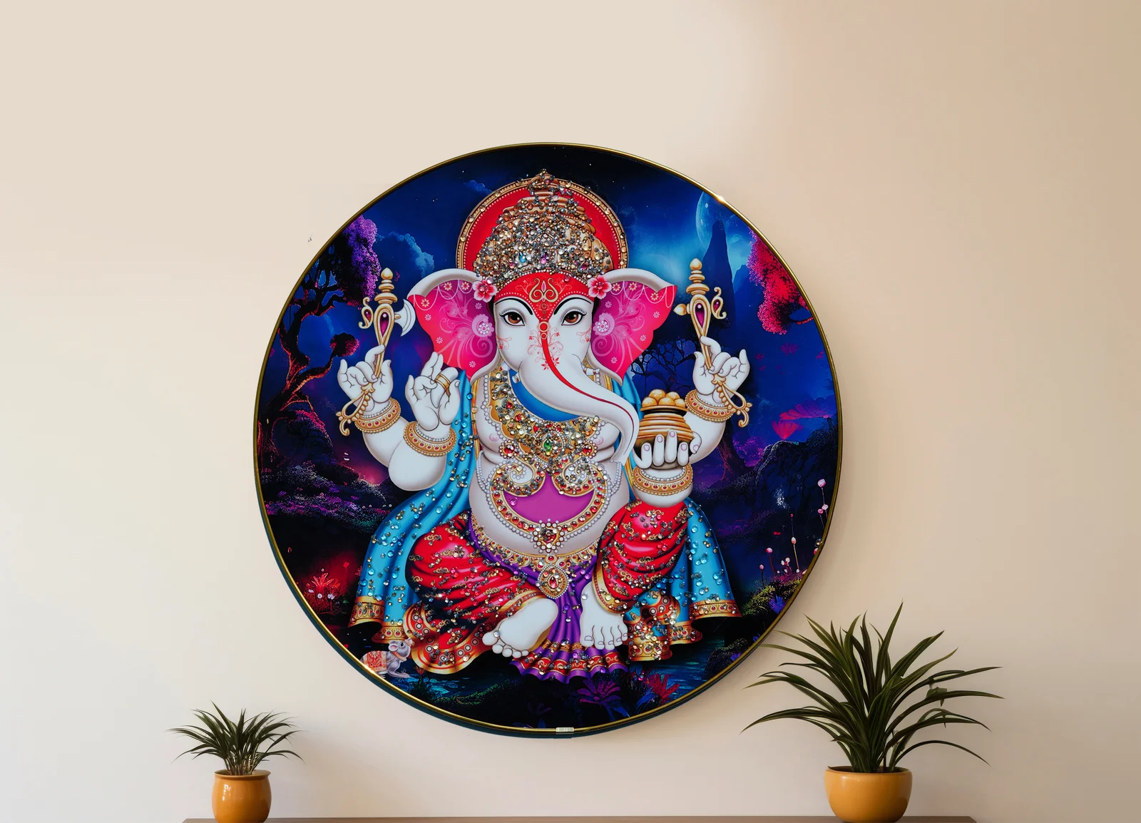 Crystal Art Painting God Ganesh Painting with Frame decorative masterpiece for home decor