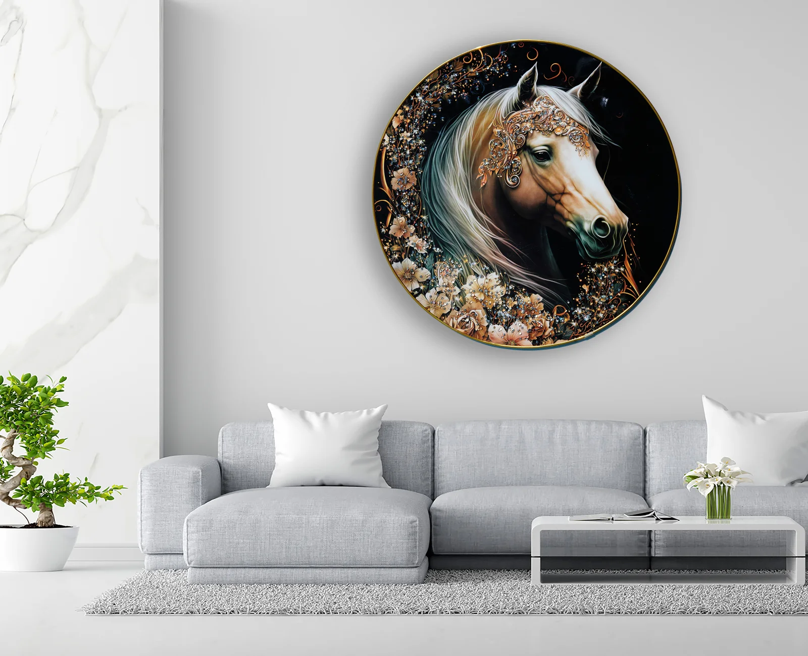 Crystal Art Painting Gold Pattern Horse Crystal Painting with Frame decorative masterpiece for home decor