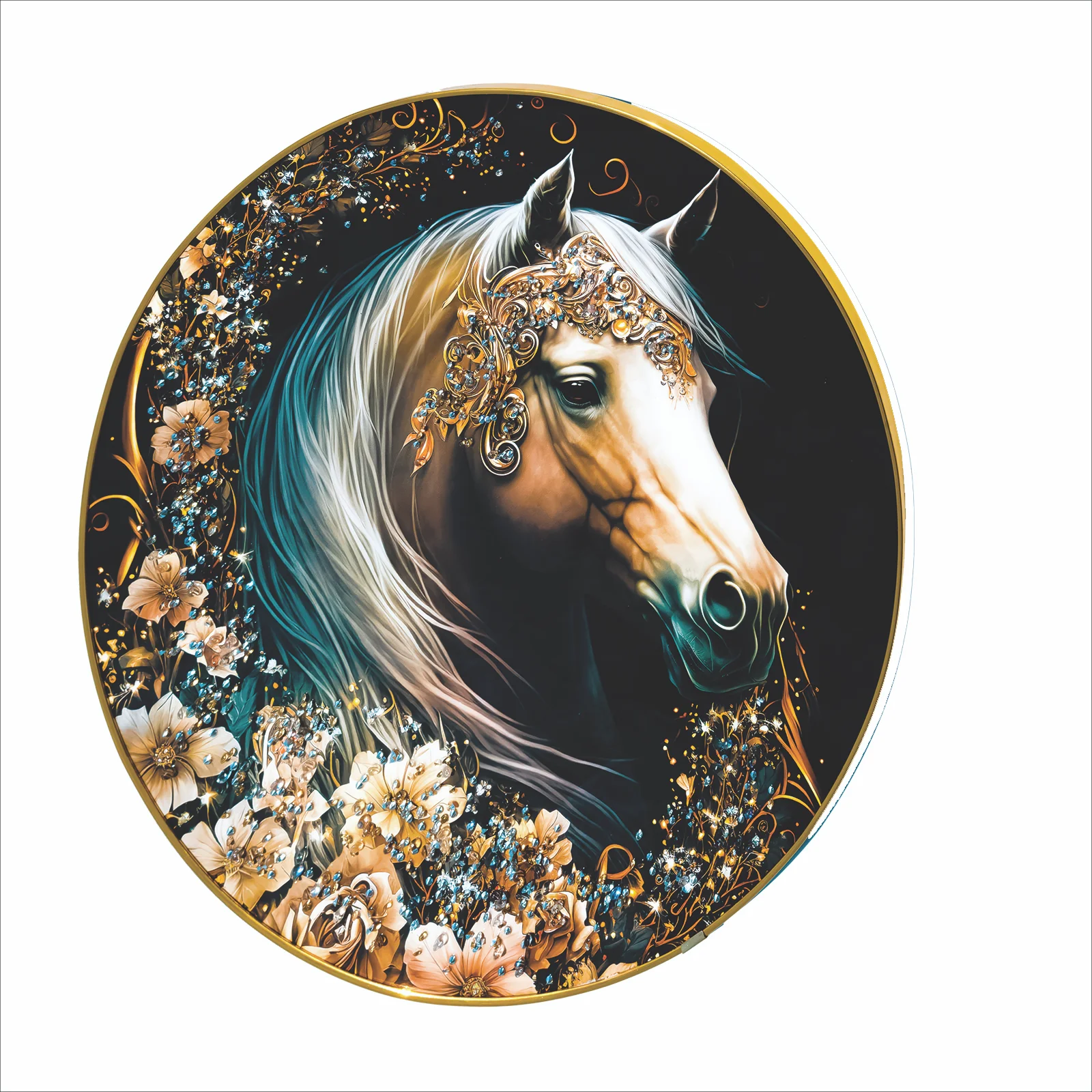 Crystal Art Painting Gold Pattern Horse Crystal Painting with Frame decorative masterpiece for home decor