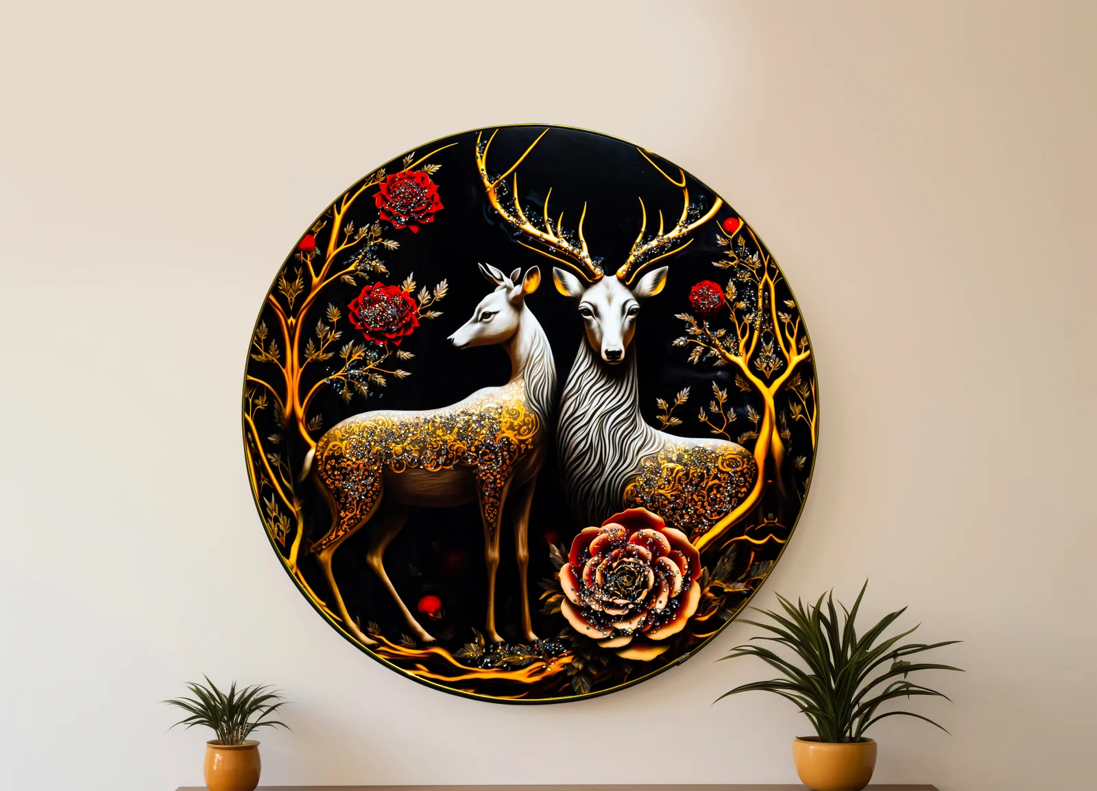 Crystal Art Painting Golden Deer Crystal Painting with Frame decorative masterpiece for home decor