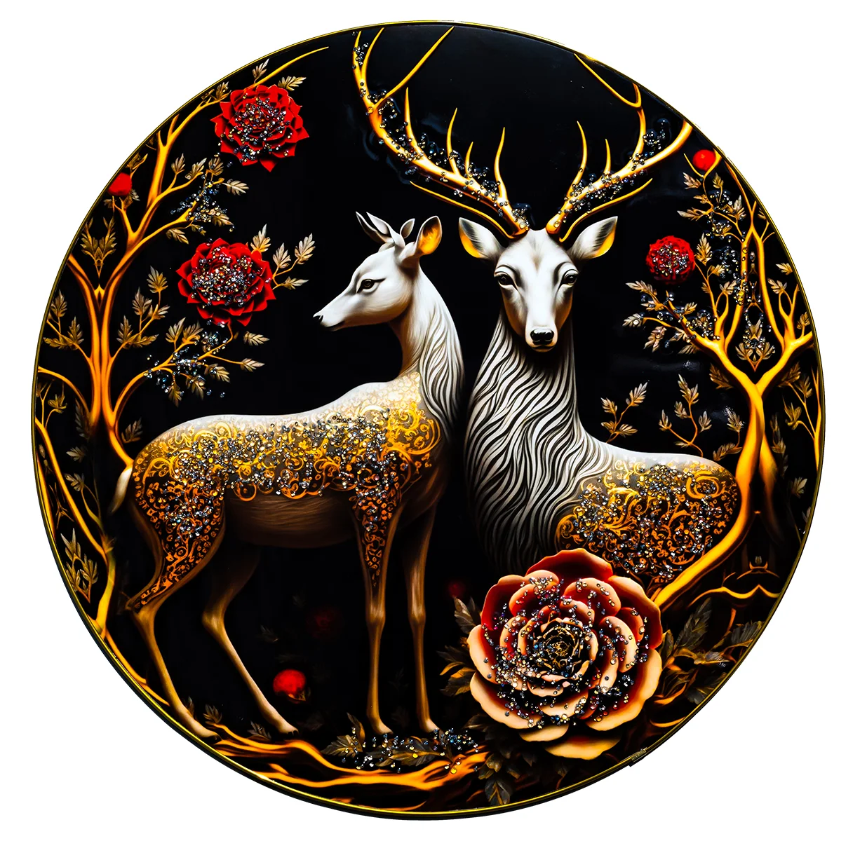 Crystal Art Painting Golden Deer Crystal Painting with Frame decorative masterpiece for home decor