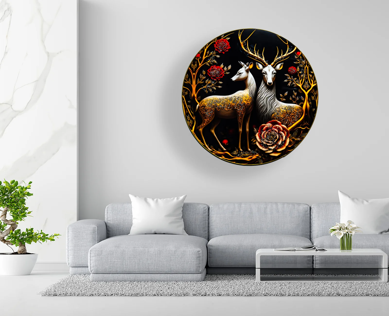 Crystal Art Painting Golden Deer Crystal Painting with Frame decorative masterpiece for home decor