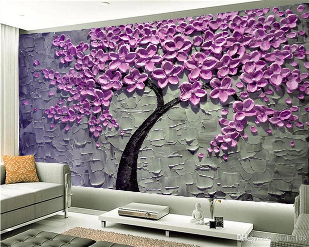 3D Purple Flower self adhesive wall poster bedroom, living room, office, hall  decorative masterpiece for home decor