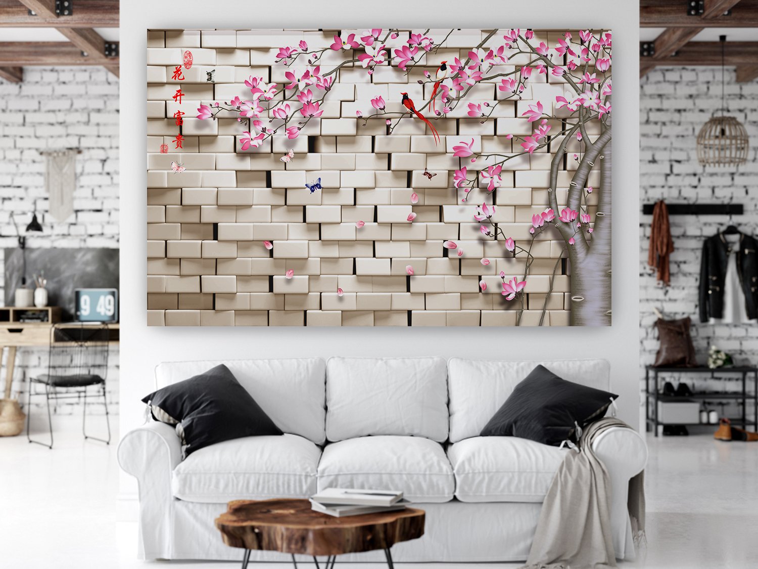 3D Pink Flower wall poster Living Room, Hall, Office, Bedroom, Kitchen  decorative masterpiece for home decor