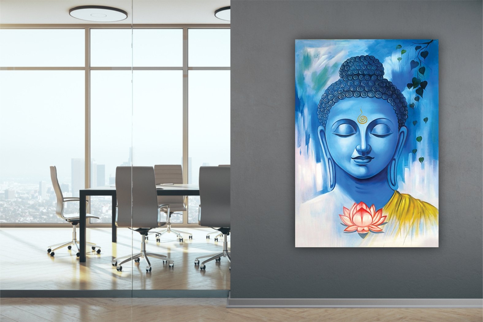 Blue Buddha self adhesive wall poster living room, hall, bedroom,hotel decorative masterpiece for home decor