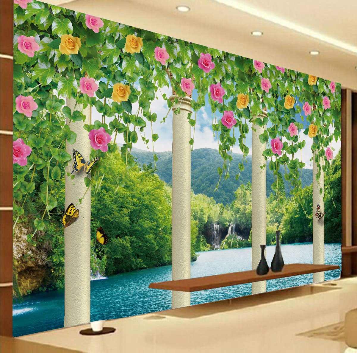 Pink and Yellow Roses wall poster living room, bedroom, Hall, Play Room decorative masterpiece for home decor