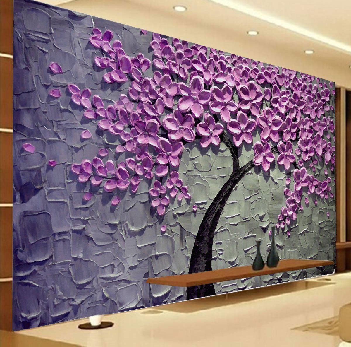 3D Purple Flower self adhesive wall poster bedroom, living room, office, hall  decorative masterpiece for home decor