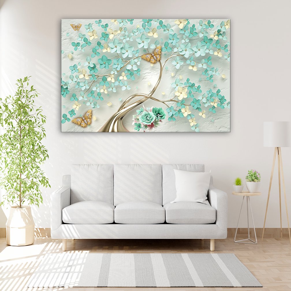 3D Green & Beige wall poster living room, bedroom, hall, hotel decorative masterpiece for home decor