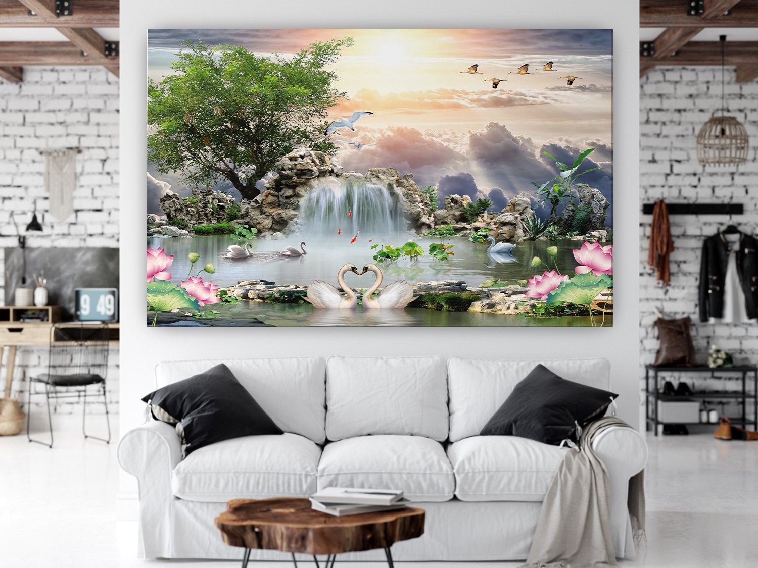 Nature Scenery Waterfall self adhesive wall poster bedroom, living room, office, hall  decorative masterpiece for home decor