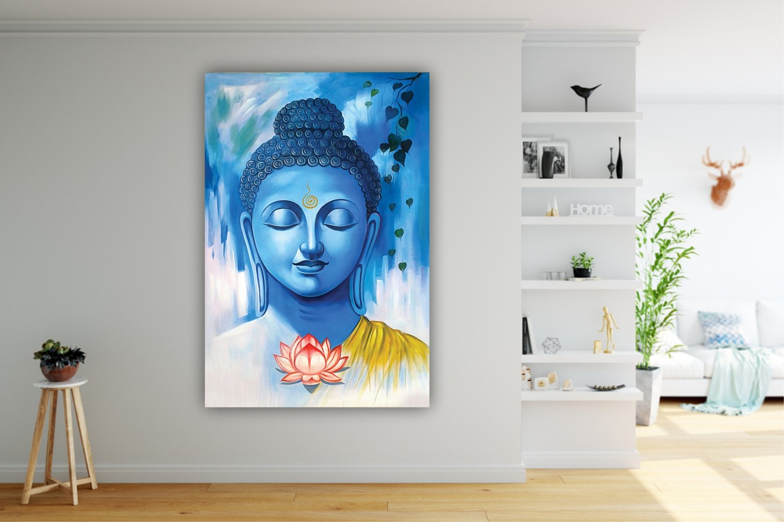 Blue Buddha self adhesive wall poster living room, hall, bedroom,hotel decorative masterpiece for home decor