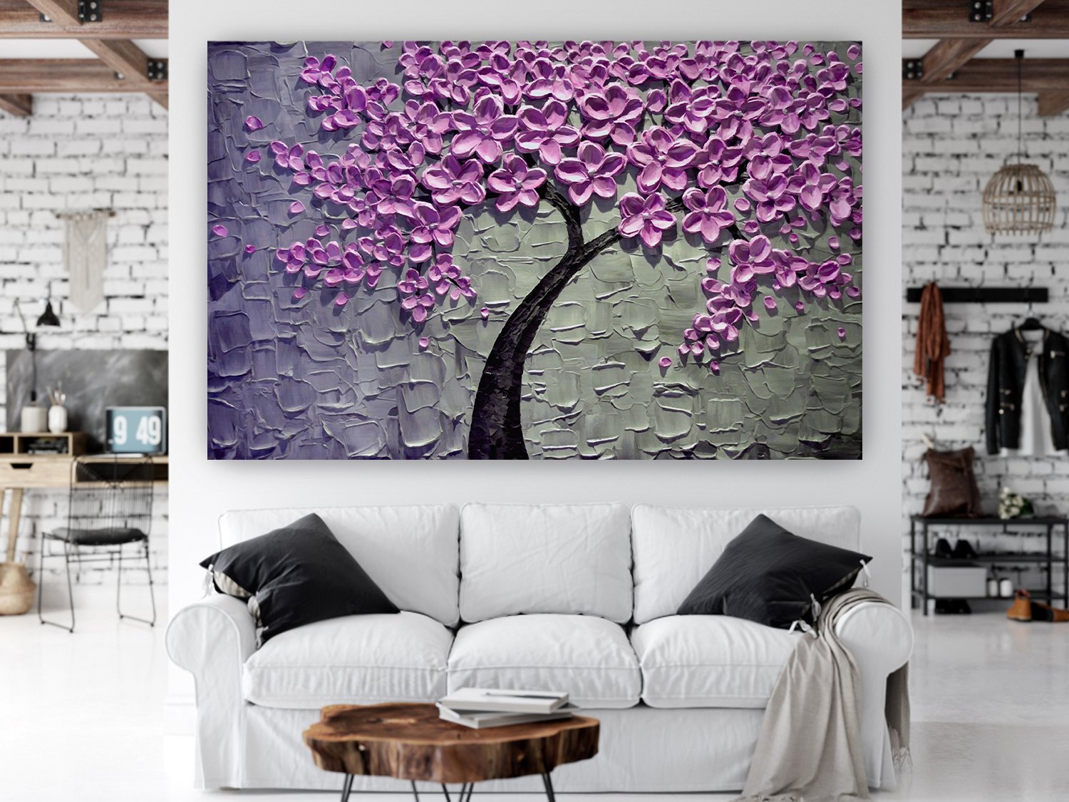3D Purple Flower self adhesive wall poster bedroom, living room, office, hall  decorative masterpiece for home decor