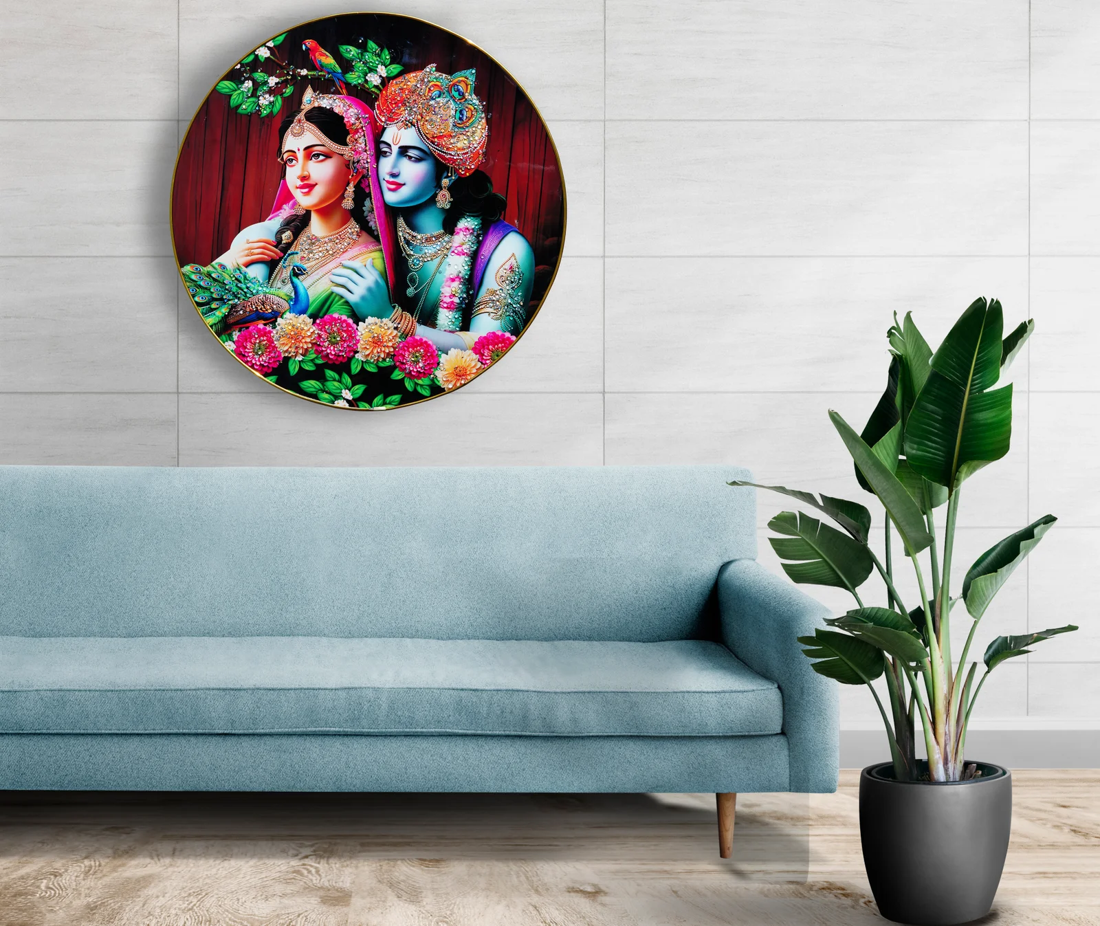 Crystal Art Painting Radha Krishna Painting with Frame decorative masterpiece for home decor