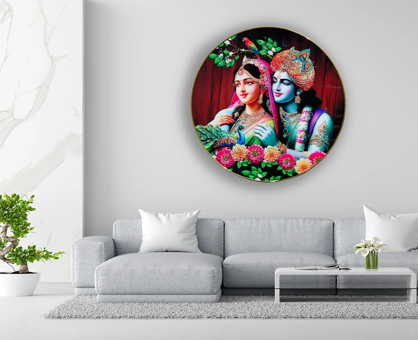 Crystal Art Painting Radha Krishna Painting with Frame decorative masterpiece for home decor