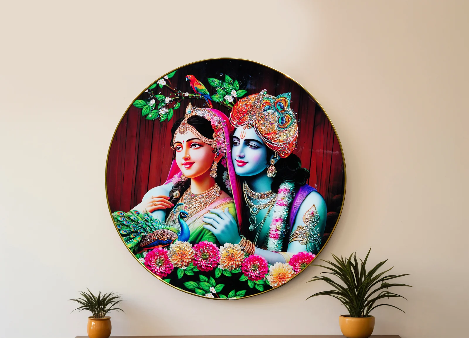 Crystal Art Painting Radha Krishna Painting with Frame decorative masterpiece for home decor